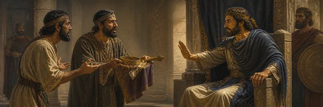 David refusing royal insignia presented by the killers of Ish-bosheth